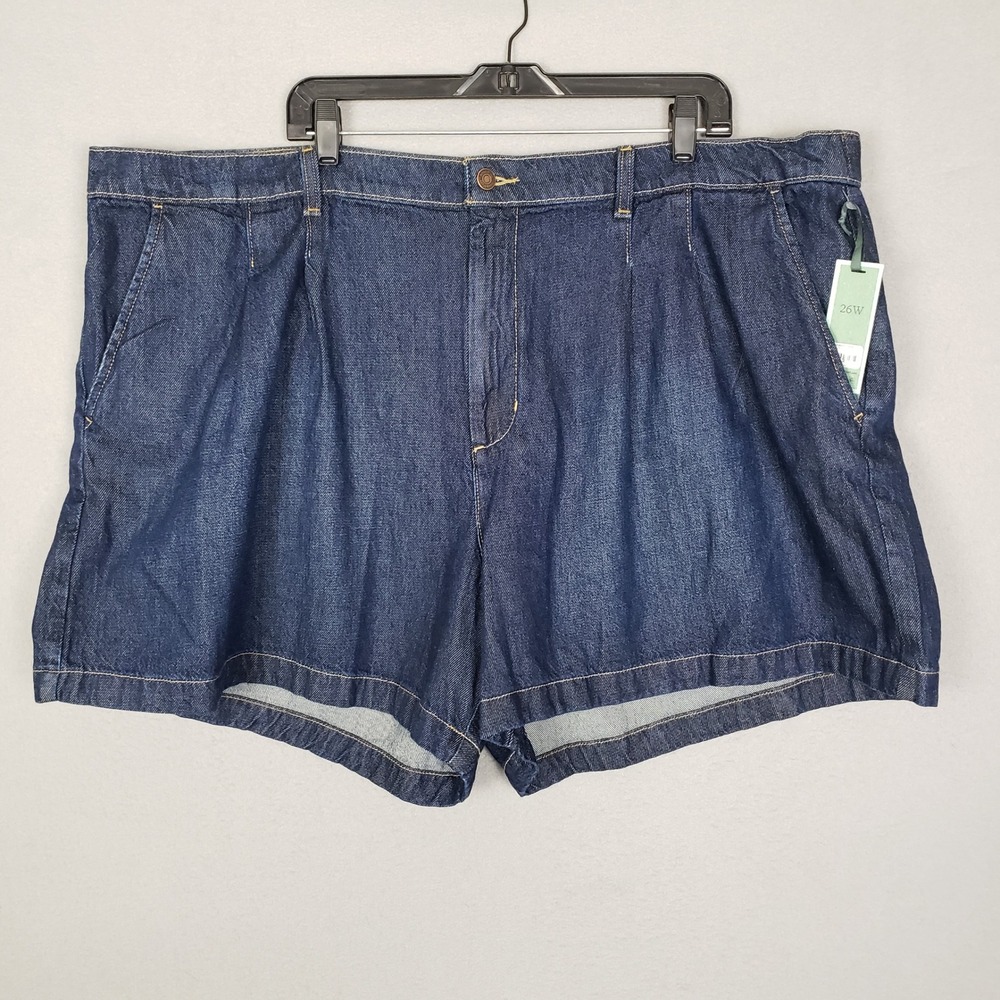 Terra & Sky Stretch Waisy Drapey Shorts Dark Wash Denim Casual Comfortable 26W
